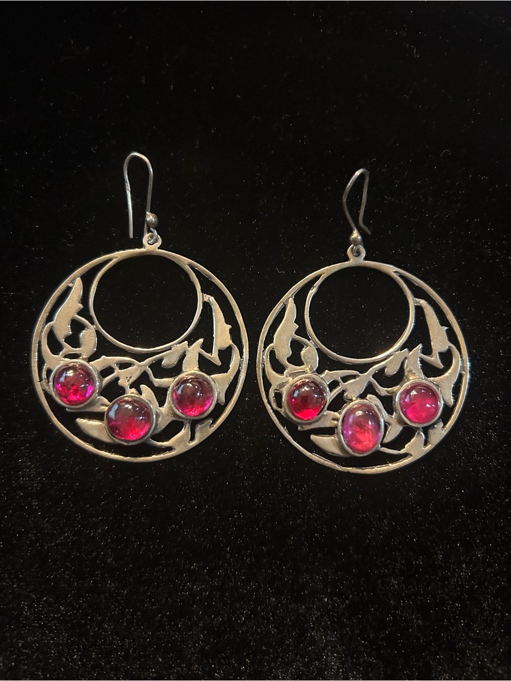Huge Boho drop earrings with genuine rubies